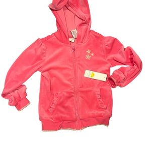 C&C California Girls' Coral Pink Hooded Zip Jacket with Star Embroidery